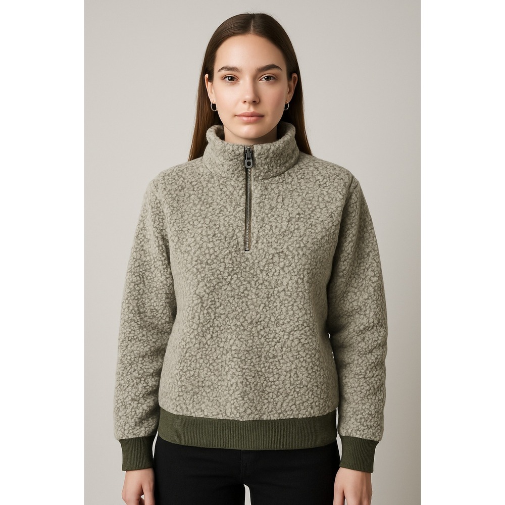 Destined Cozy Sherpa Quarter Zip Pullover Fleece Sweatshirt‎ Womens XL Cream